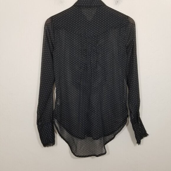 Free People Sheer Polka Dots Long Sleeve Button Up Shirt Top Blouse Black Size S - Picture 5 of 6